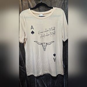 Cream and Black Short Sleeve Tee with Graphic Design